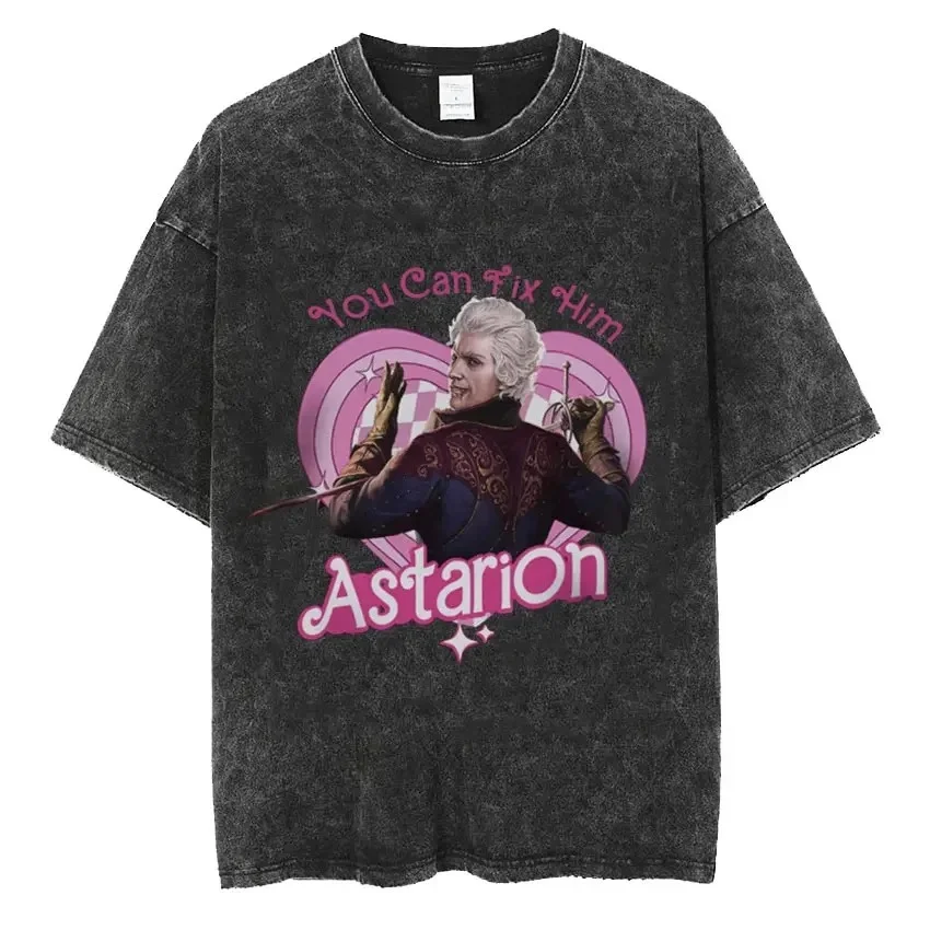Astarion Girl Dinner Graphic T Shirt Baldurs Gate 3 Fan Gamer Washed T Shirts Women Men's Vintage Gothic Cool T-shirt Streetwear