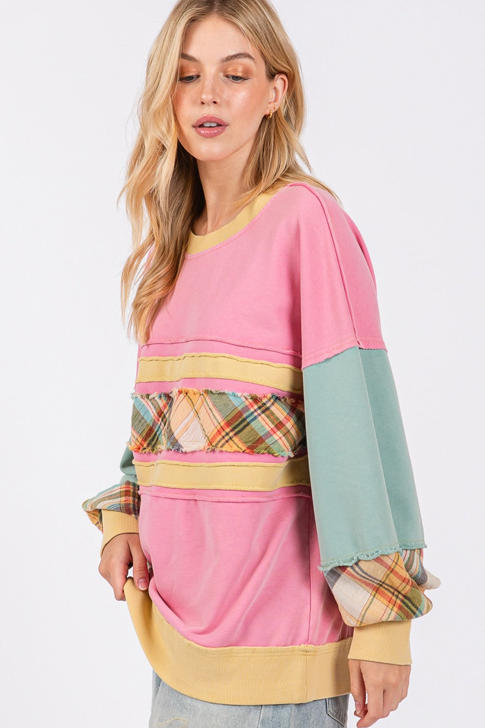 Maxct &SAGE + FIG Mineral Wash Raw Edge Color Block Sweatshirt