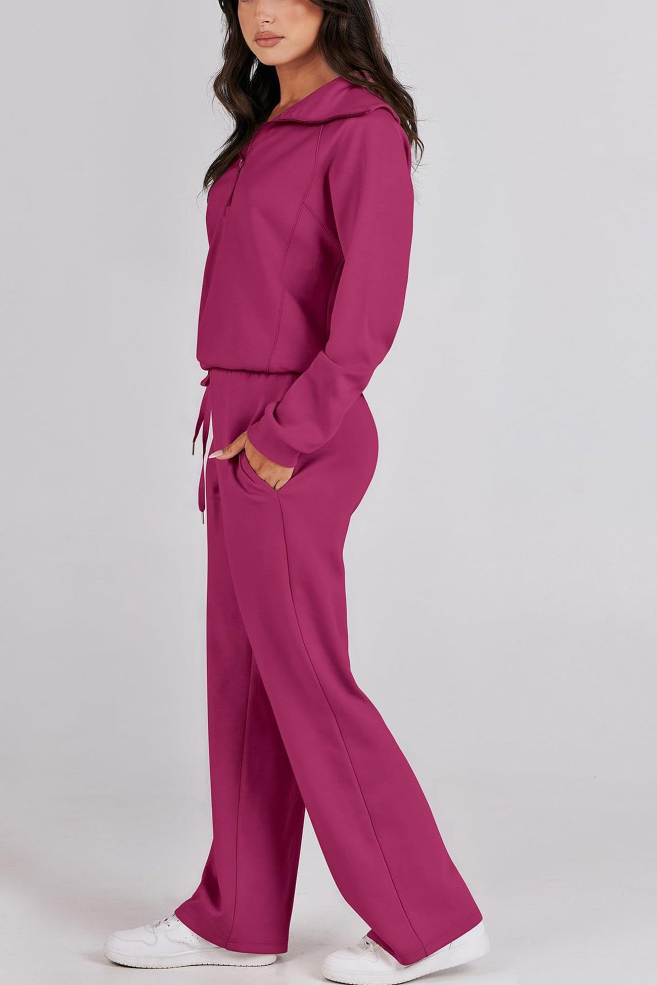 Maxct Lapel Zip-up Sweatshirt Wide Leg Long Pants Set
