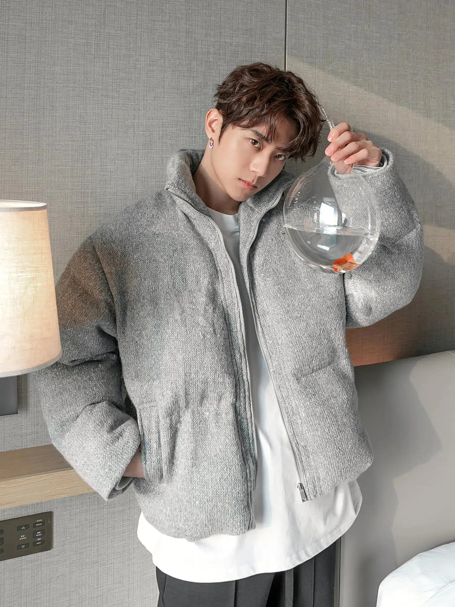 Maxct Thickened Textured Stand Collar Zipper Jacket