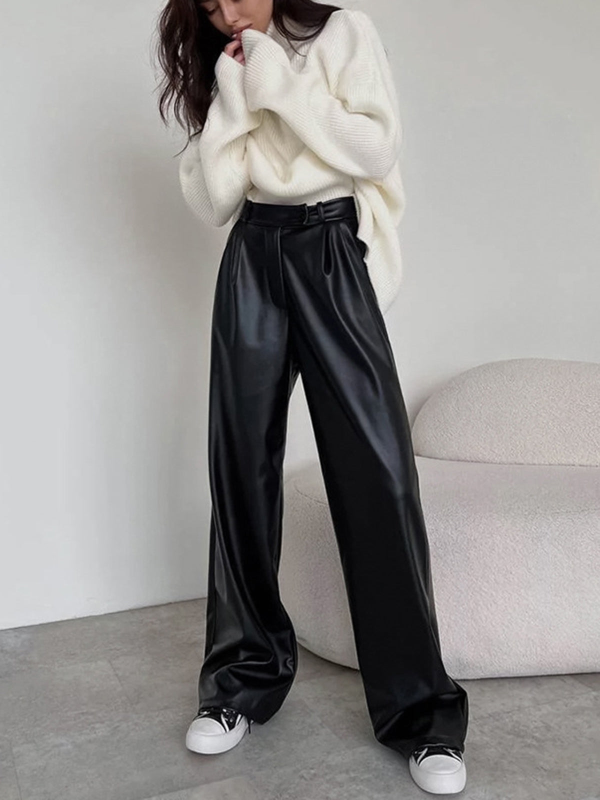 Maxct Faux Leather Wide Leg Pants