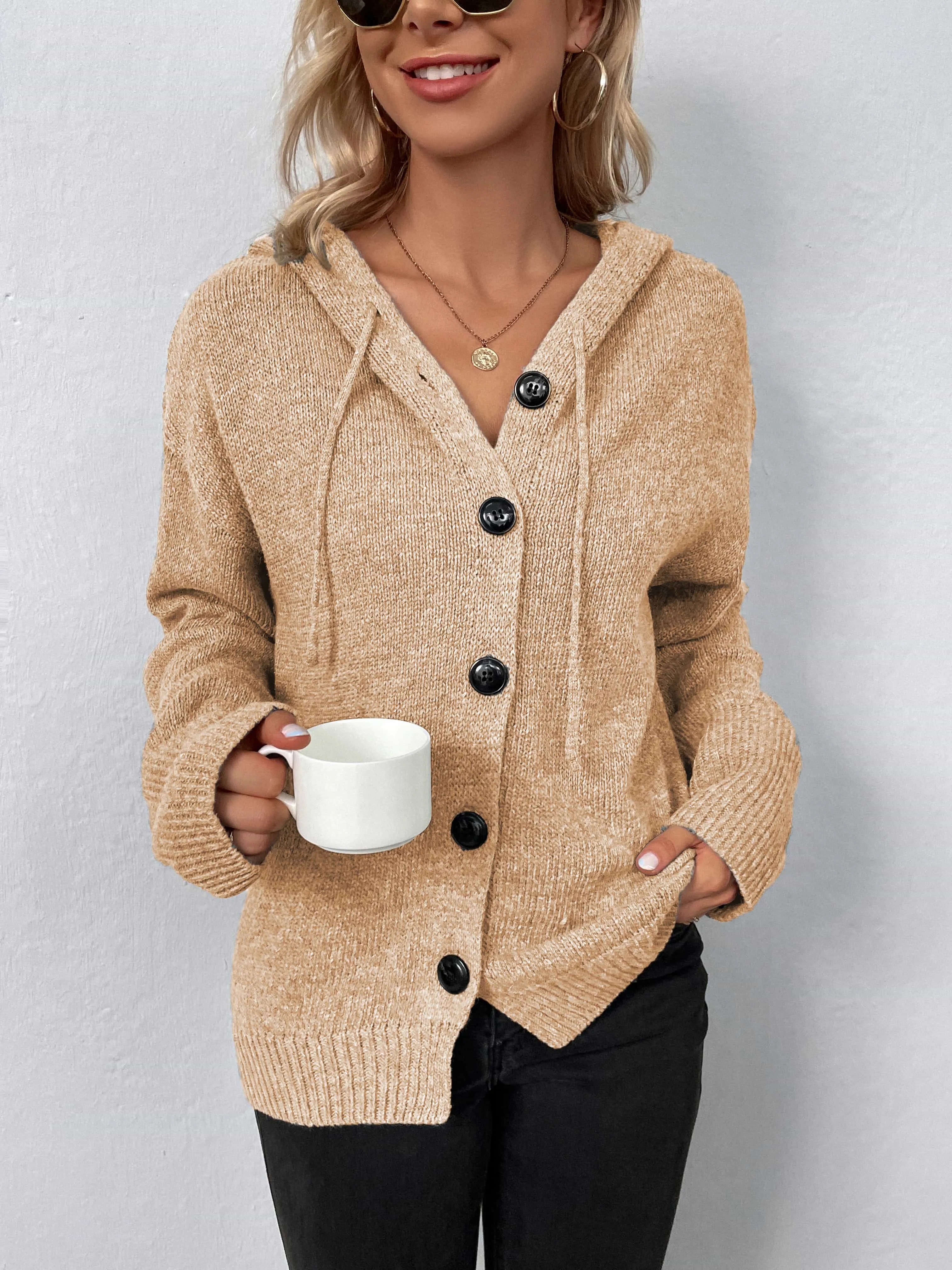Maxct &Button-Down Long Sleeve Hooded Sweater