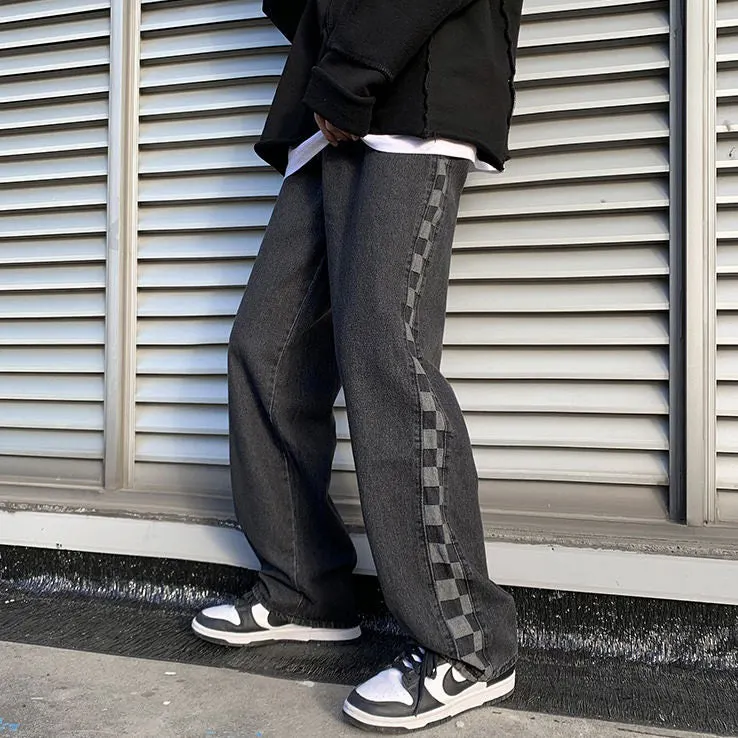 Checker Print Wide-Leg Jeans Maxct