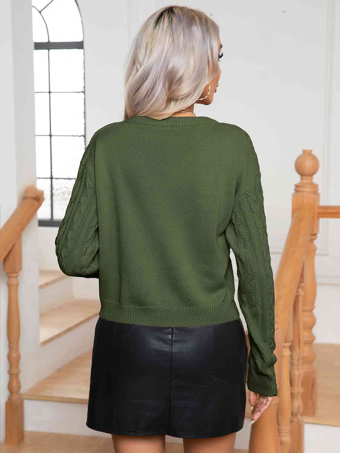 Maxct &Cable-Knit Round Neck Long Sleeve Sweater