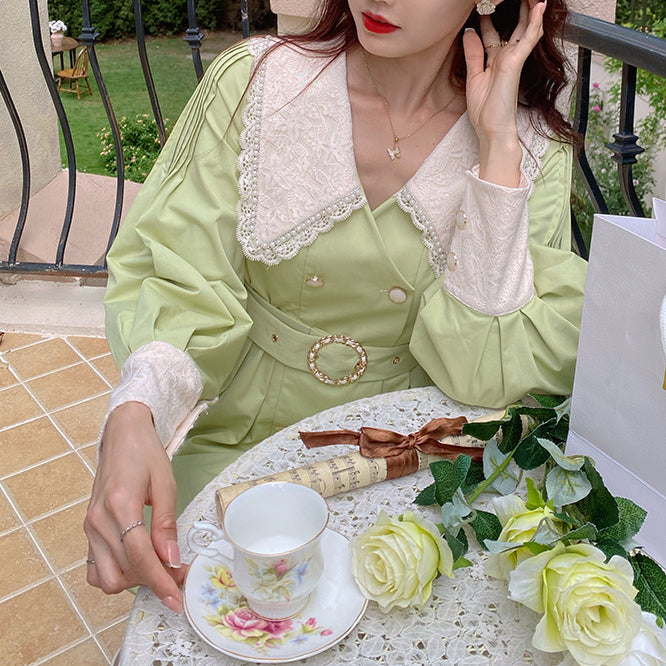 Matcha Peter Pan Pleated Dress Maxct