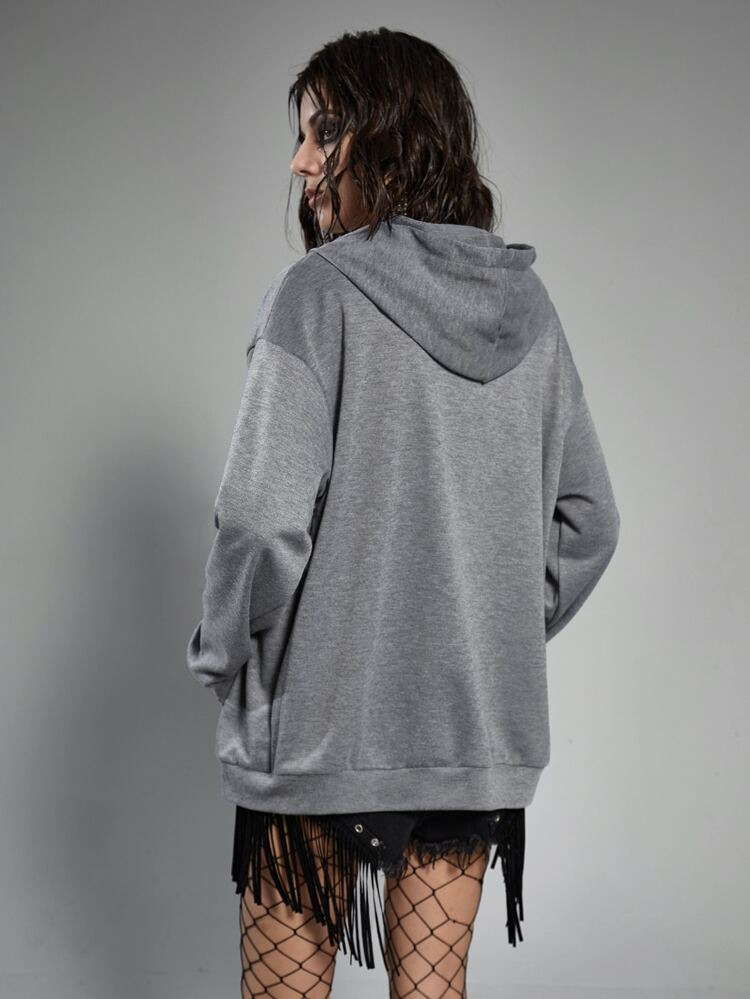 Zipper cardigan hooded European and American style Y2K retro loose version personalized street eagle print women's sweatshirt