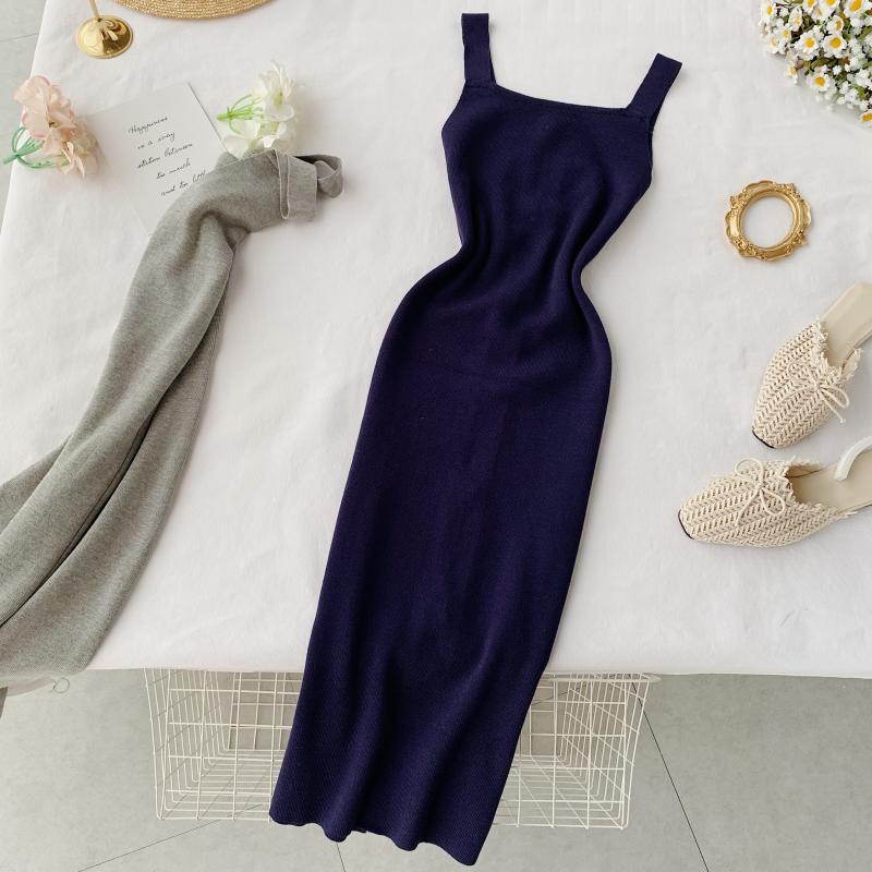 Summer Pink/Red/White/Black Women Knitted Dress Vintage High Waist Button Single-breasted Slim Casual Dress For Female New