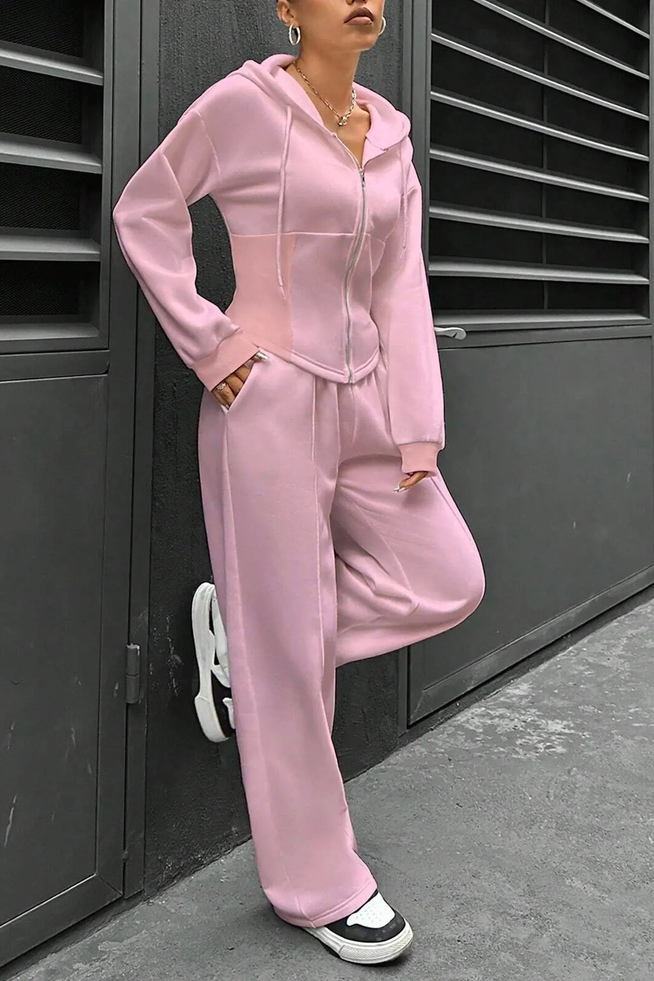 Maxct Solid Slim Fit Hoodie Pants Suits