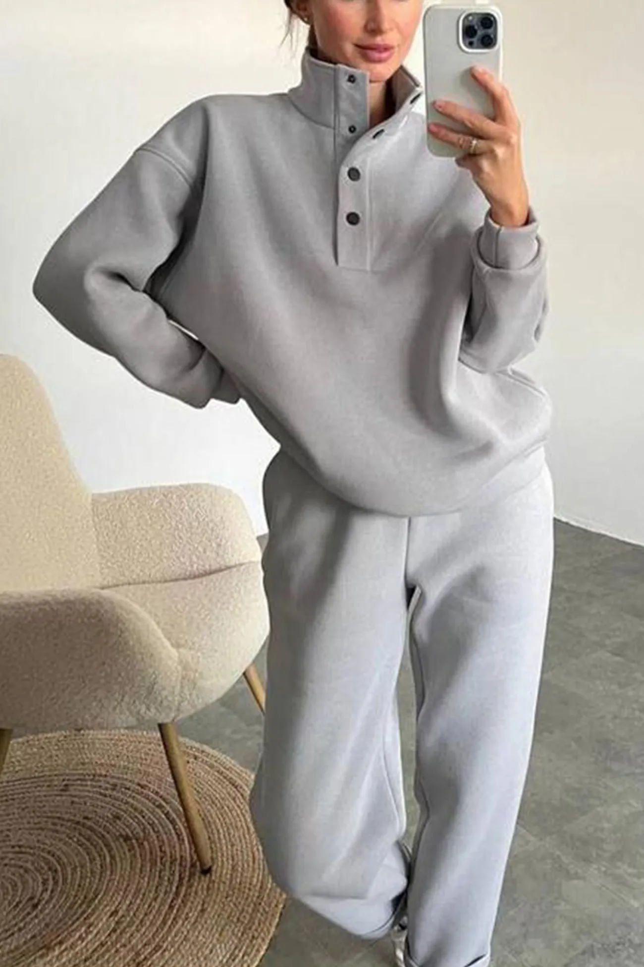 Maxct Stand Neck Button-down Sweatshirt Suits