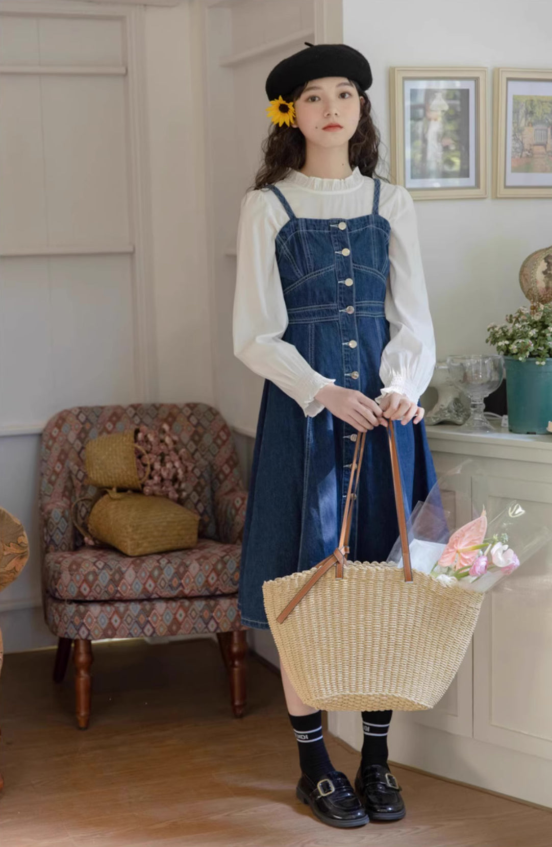 Button Down Denim Cami Midi Dress Maxct