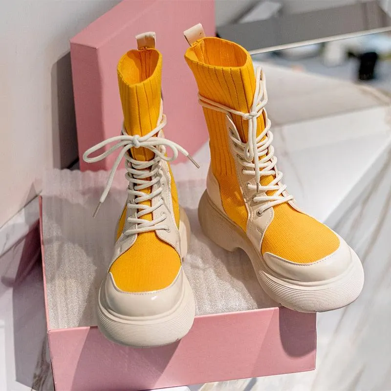 Lace-up Tube Boots for Women Maxct