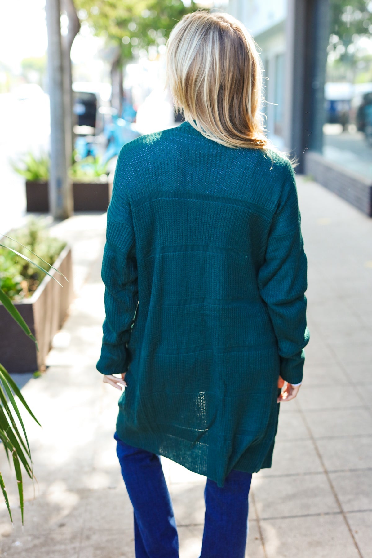 Maxct &Everyday Hunter Green Striped Knit Open Cardigan