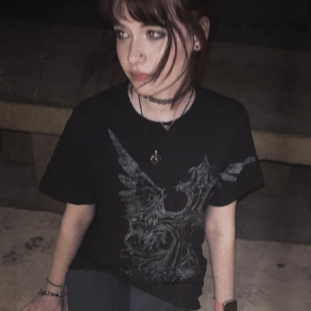 Y2K Harajuku Retro Aesthetic Cross Printing Oversized Punk T Shirt Casual Hip Hop Gothic Fashion Short Sleeved Tops Woman