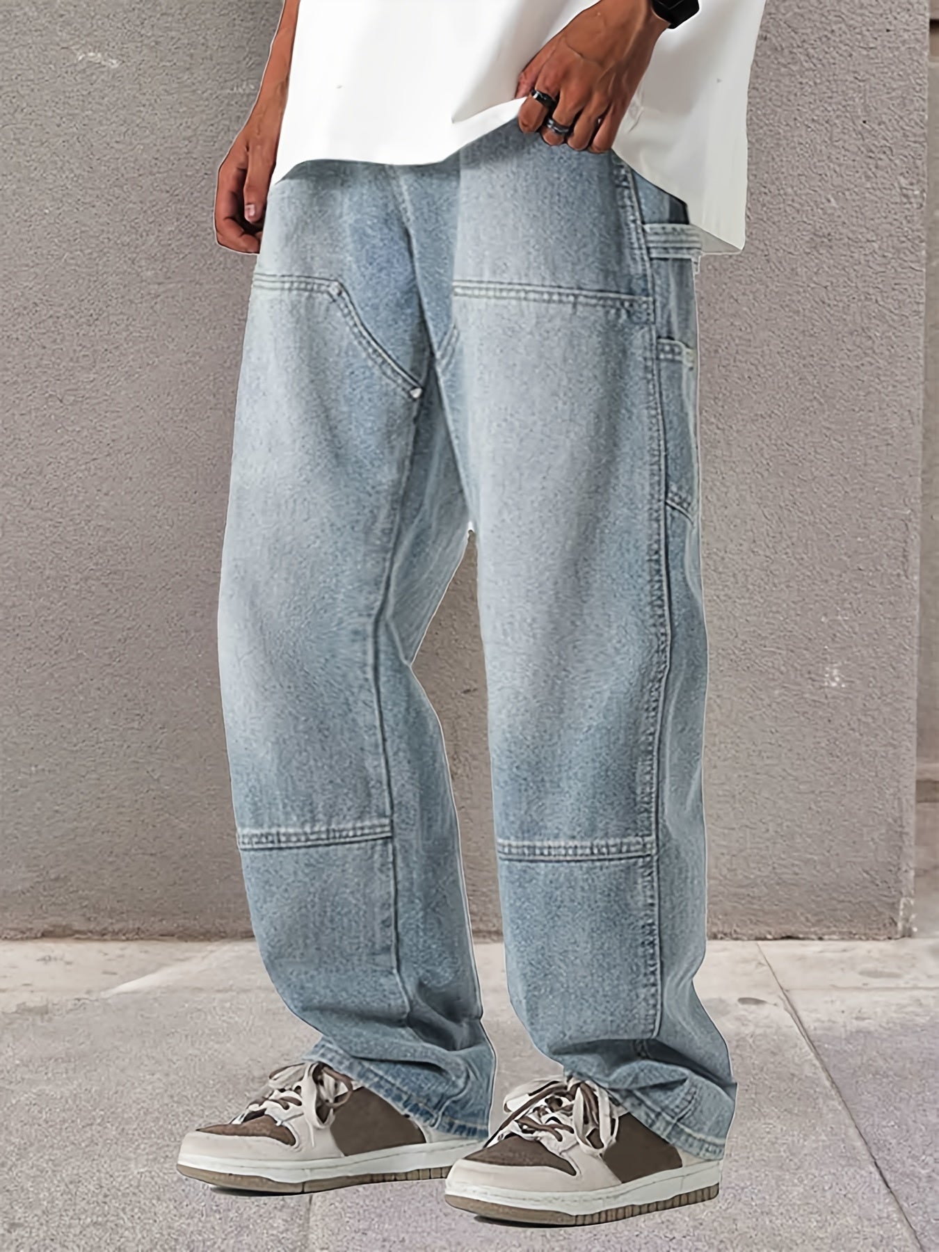 Maxct  Regular Fit Jeans, Men's Casual Street Style Straight Leg Denim Pants For Spring Summer