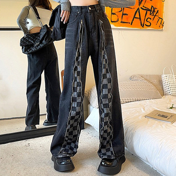 Zip Up Checker Jeans Maxct