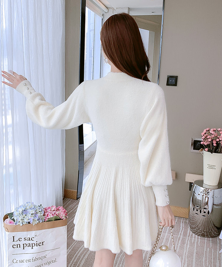 Fuzzy Puff Sleeve Sweater Dress Maxct