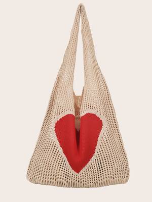 Letter Graphic Crochet Shopper Bag - Women Tote Bags