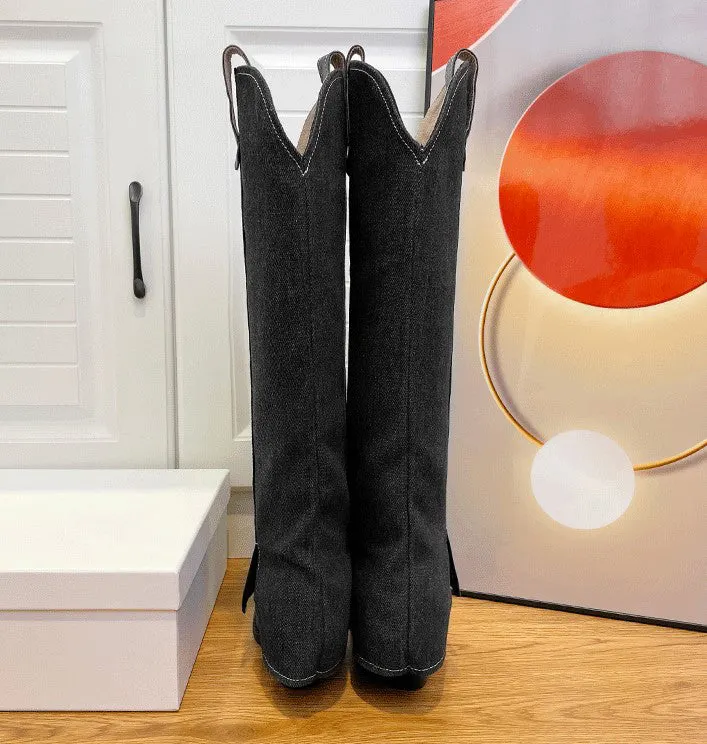 Wide-Shaft Wedge Boots Riding Boots Maxct