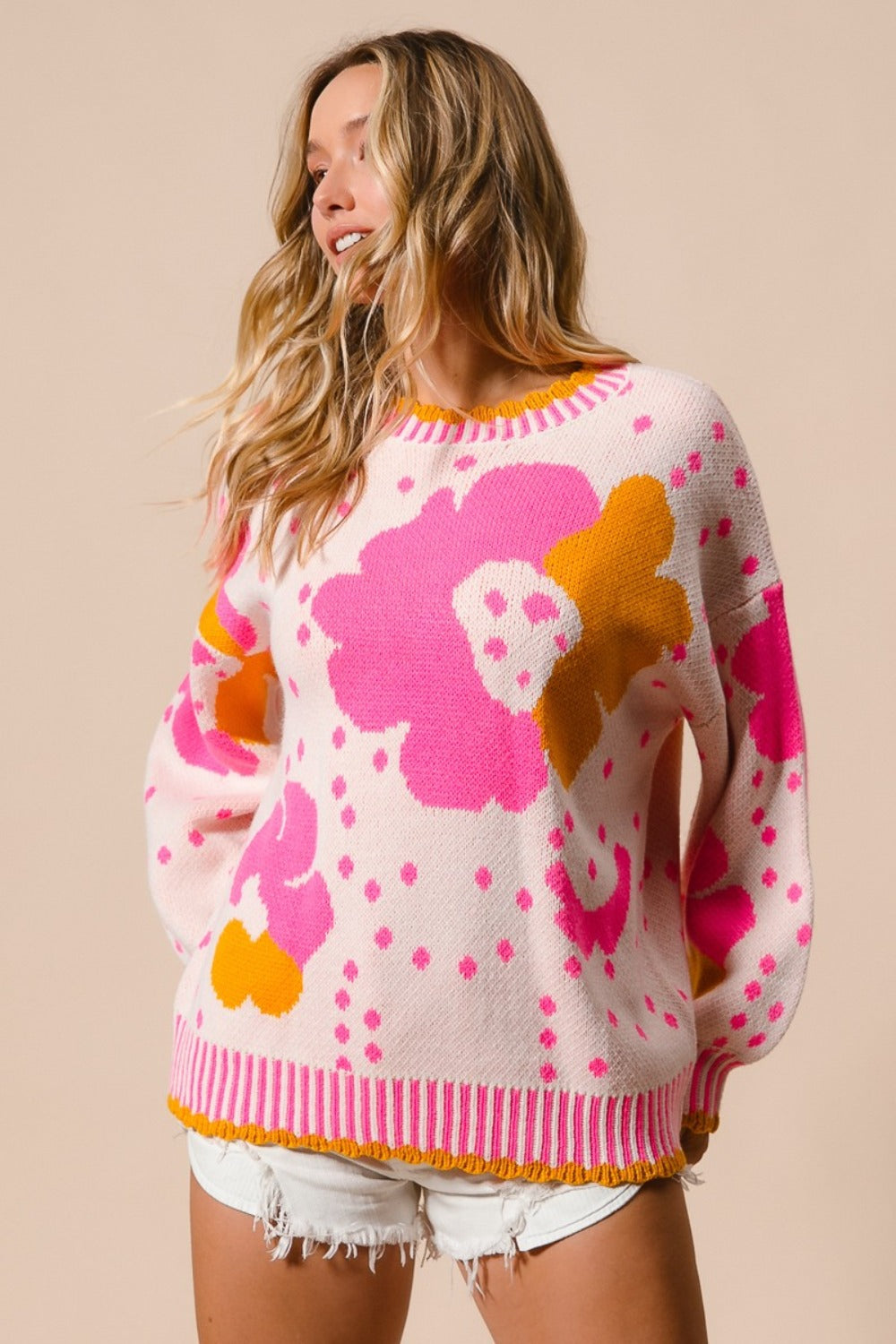 Maxct &BiBi Flower Pattern Contrast Sweater