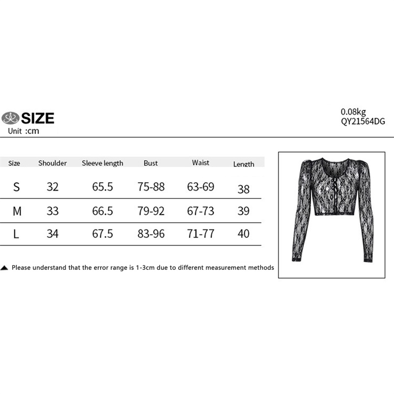 90s Vintage Button Up Long Sleeve Crop Top Floral Lace Transparent T-shirt Korean Harajuku Slim Fit Tees Y2K Women Streetwear