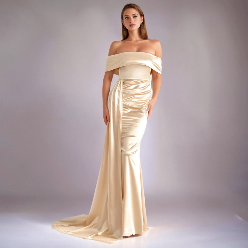 Maxct pirates vs sailors drees to impress Solid Color Satin off-Neck Tube Top High Waist Evening Dress Fishtail Dress Long Skirt Dress
