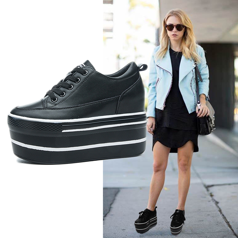 Genuine Leather Super High Thick Heel Platform Sneakers - true-deals-club