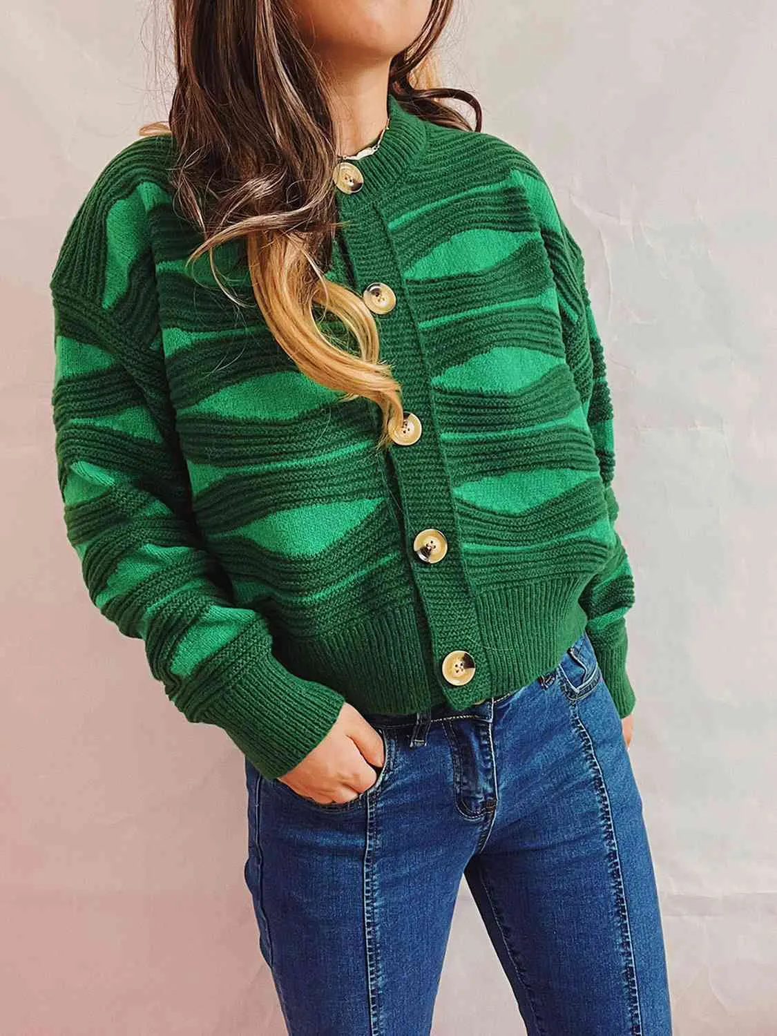 Maxct &Color Block Button Front Cardigan