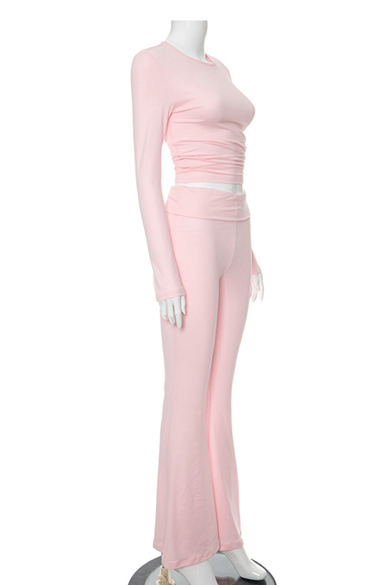 Maxct Solid Crop Top Flares Long Pants Set
