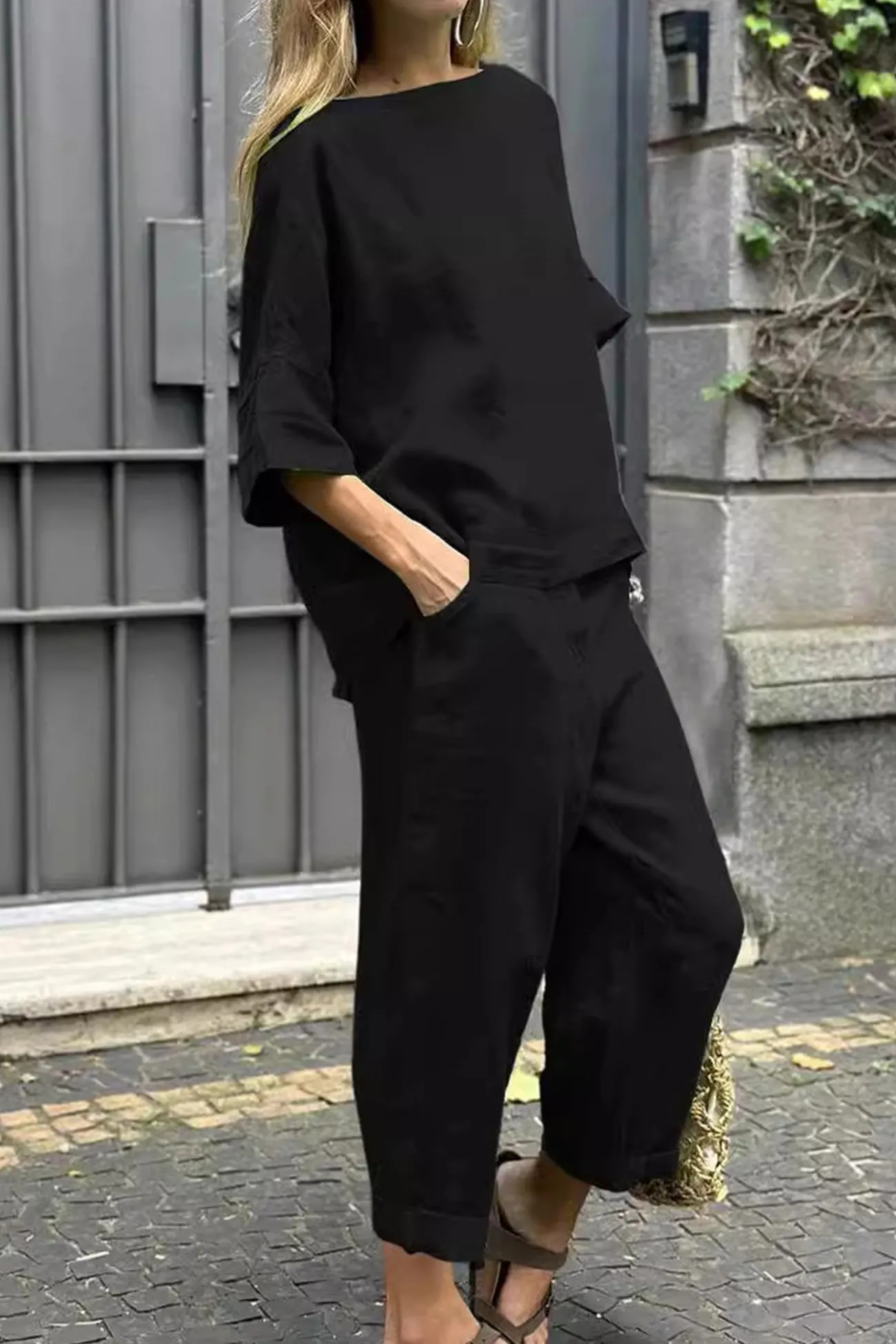 Maxct Linen Crew Neck T-shirt Two-piece Set