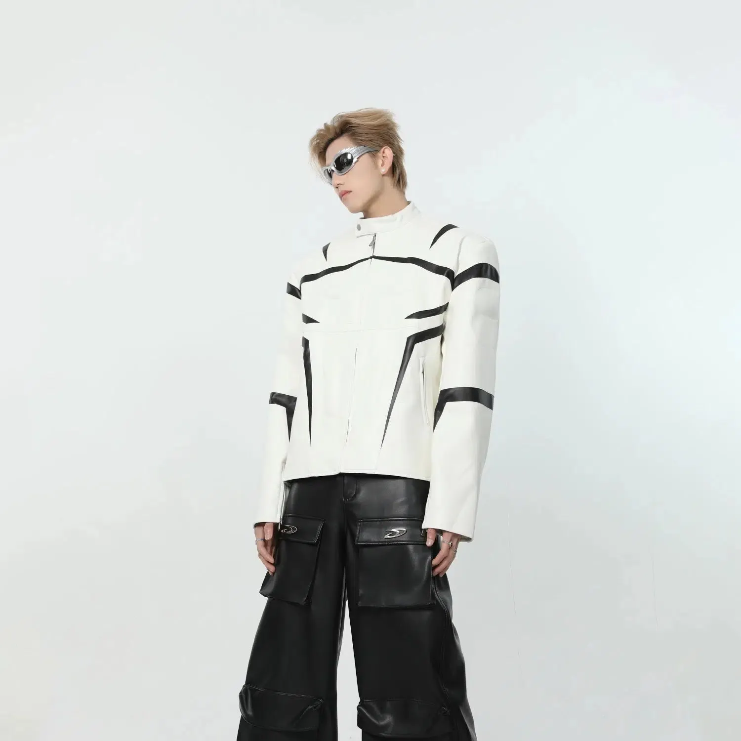 Maxct Leather Color-blocked Racing Jacket