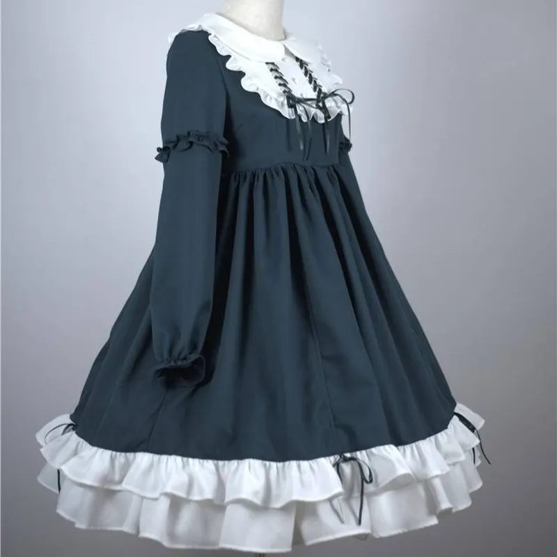 Maxct Japanese Kawaii Sweet Lolita Dresses Peter Pan Collar Ruffles Vestido Mujer Bowknot Patchwork Princess Party Femme Robe