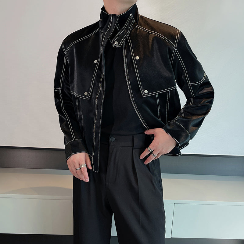 Maxct Topstitched Short Motorcycle Leather Jacket