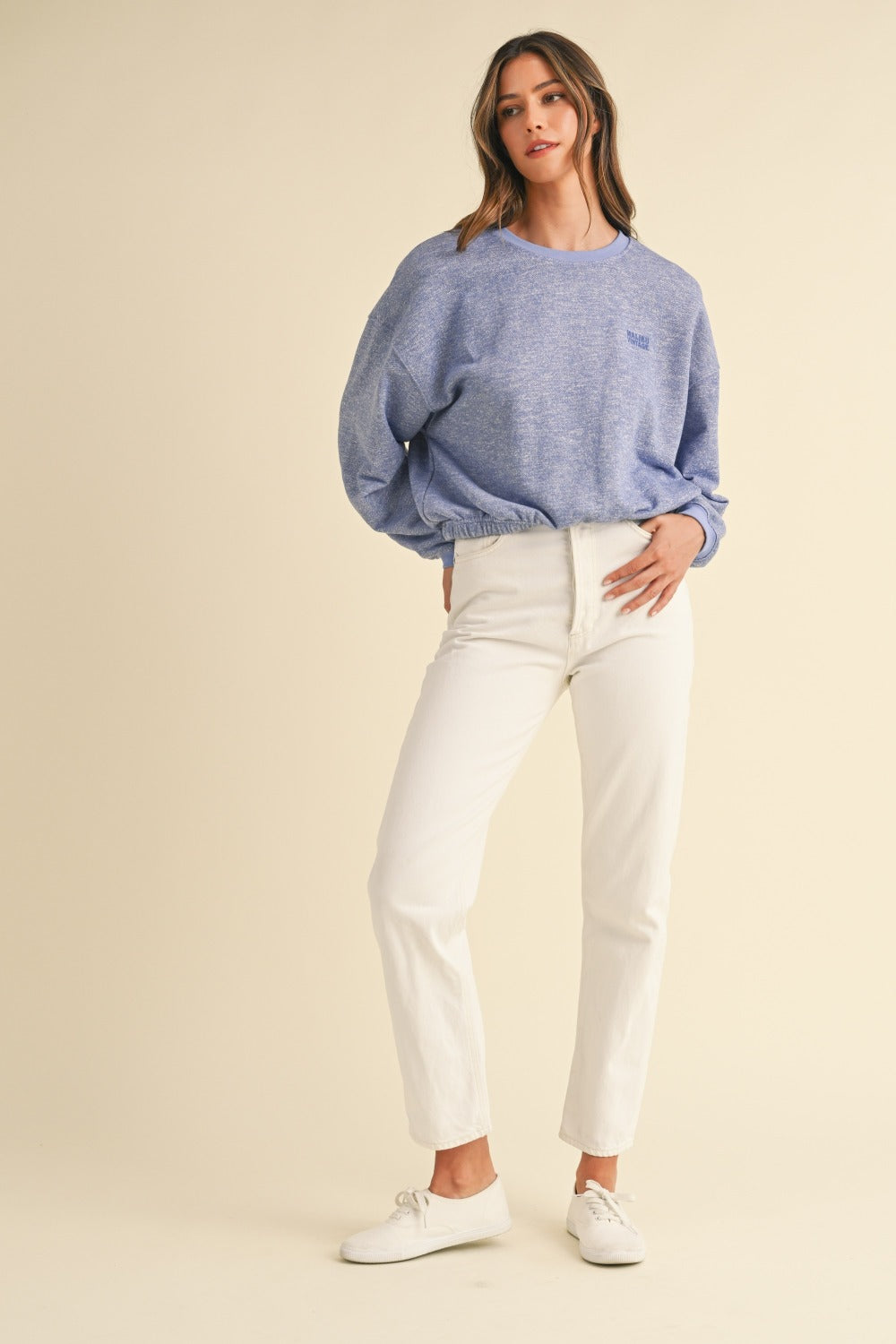 Maxct &Mable Round Neck Letter Embroidery Crop Sweatshirt