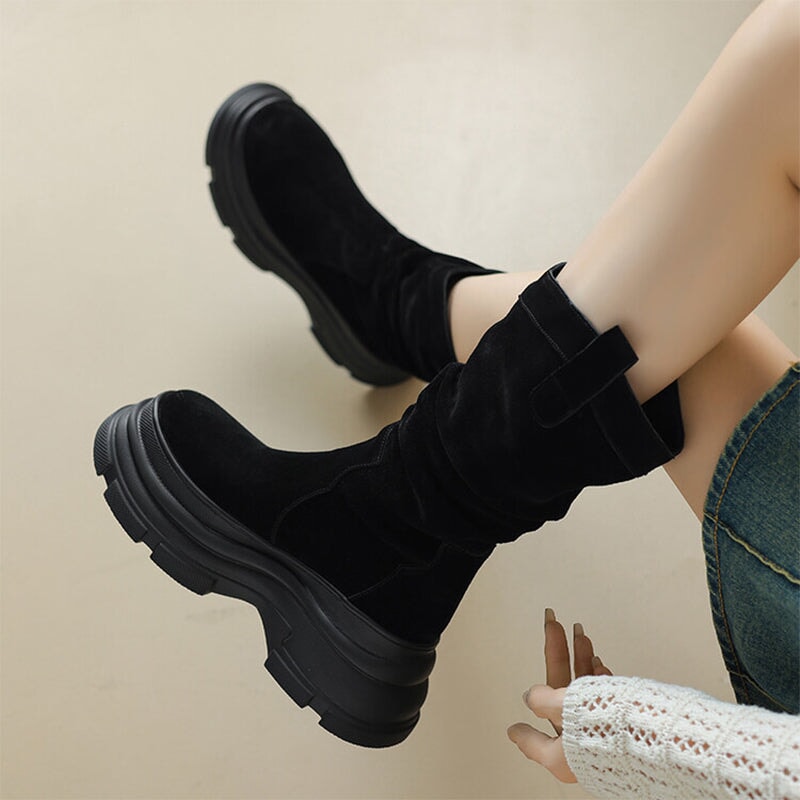Suede Mid Calf Chunky Western Boots Maxct