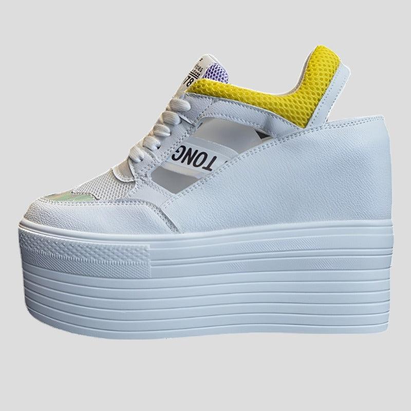Leather Women's White Platform Sneakers 12cm Heel Maxct