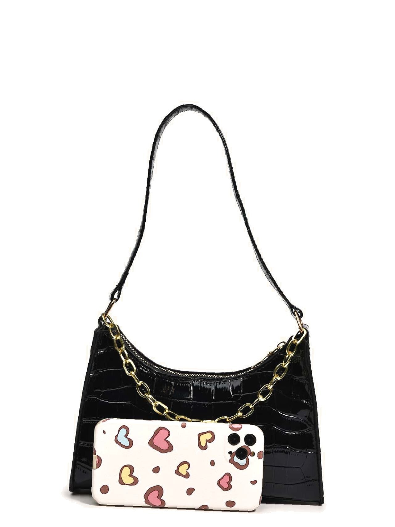 Bag For Love - Chain Decor Croc Embossed Maxct Bag  - Women Maxct Bags