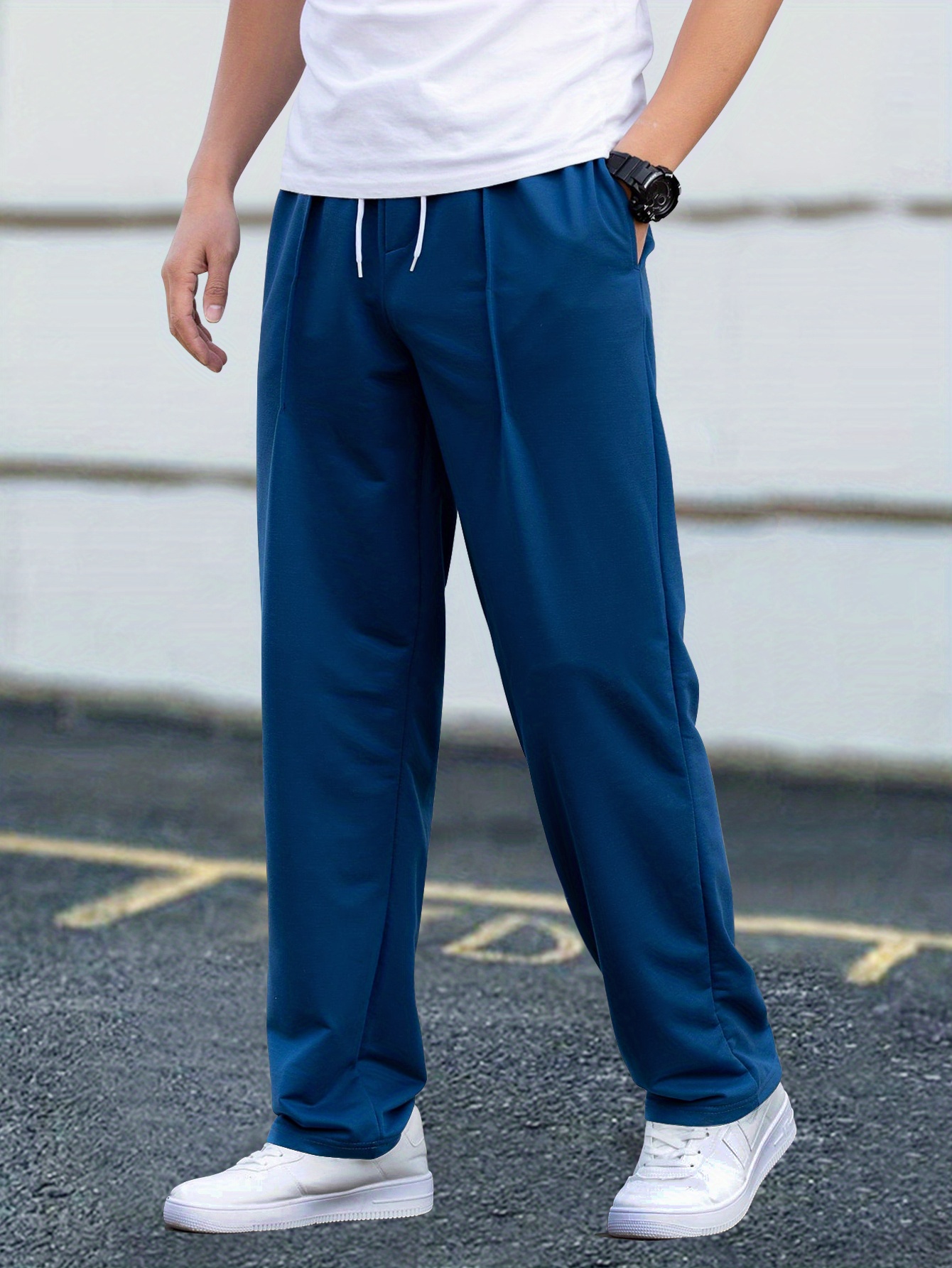 Men's Casual Pants Drawstring Waist Straight Leg Work Track Pants