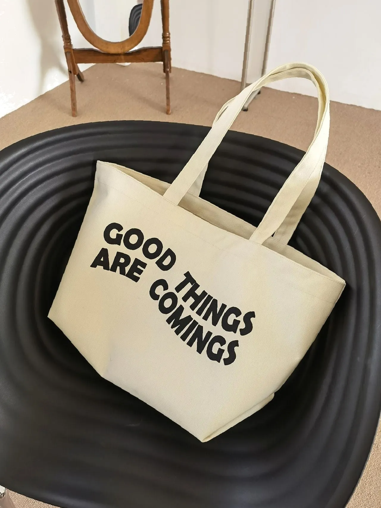 Maxct - Slogan Graphic Large Capacity Shopper Bag  - Women Tote Bags