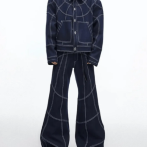 Maxct Oversize Stitch Denim Jacket & Wide-leg Stitch Denim Jeans Setup NA676
