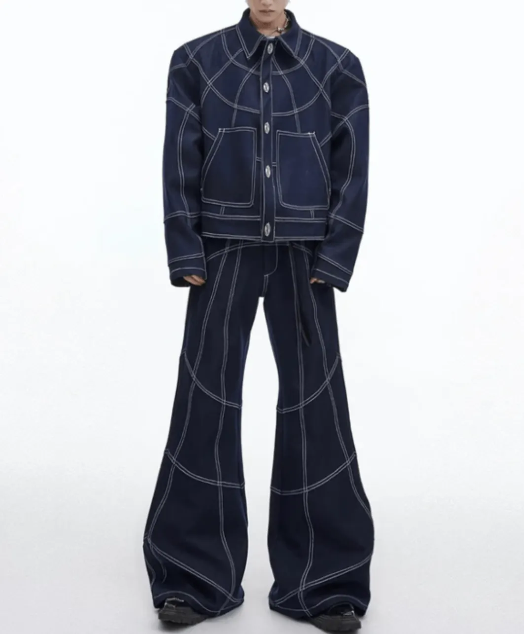 Maxct  Oversize Stitch Denim Jacket & Wide-leg Stitch Denim Jeans Setup NA676