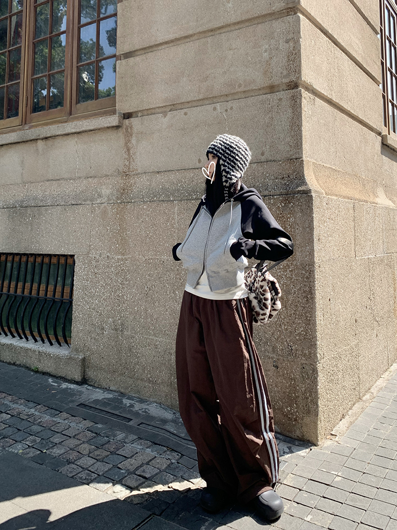 Grey Cropped Hoodies Zip Up Long Sleeve Sweatshirt Cardigan Oversized Autumn Fashion Wide Leg Track Pants Two Piece Sets