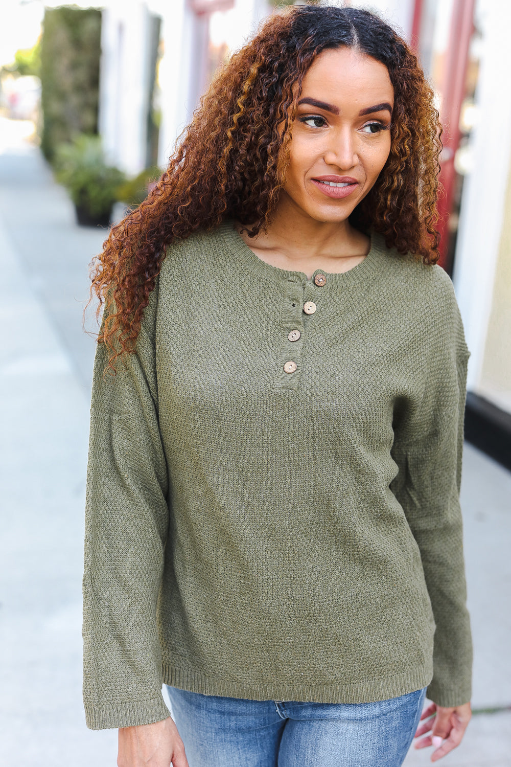 Maxct &Beautiful You Moss Green Button Down Ribbed Sweater
