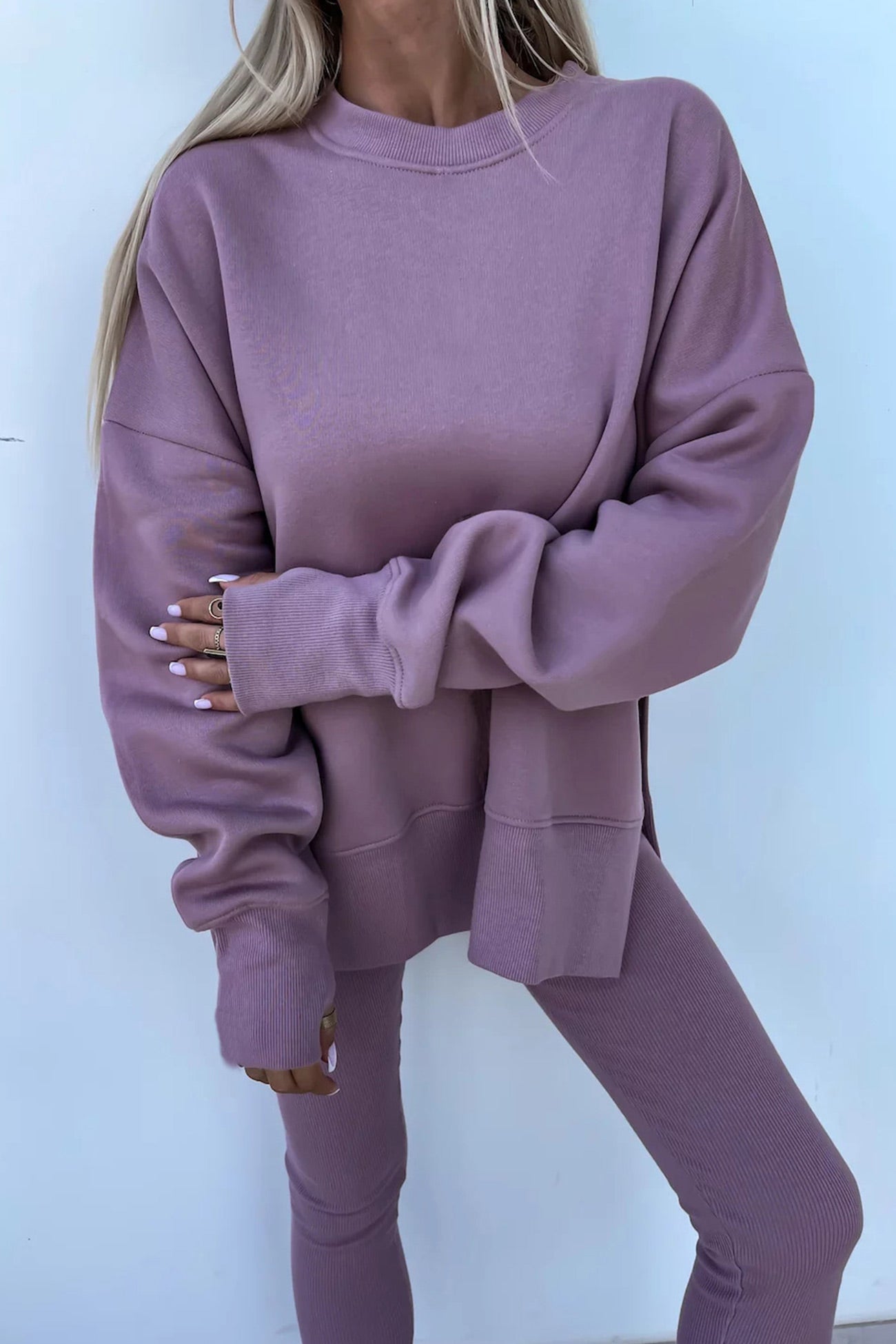Maxct Crew Neck Slit Sweatshirt Legging Suits
