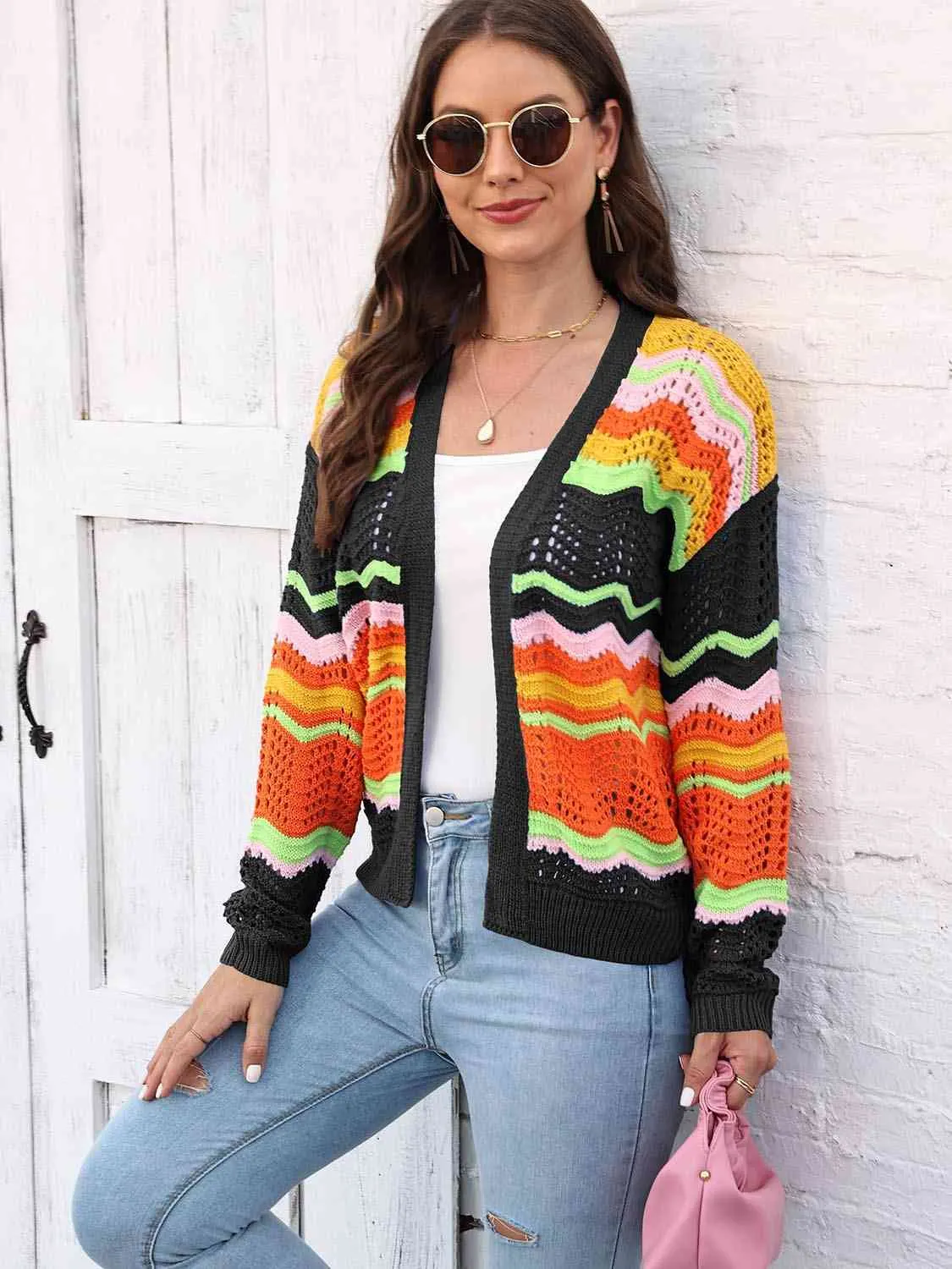 Maxct &Open Front Openwork Cardigan