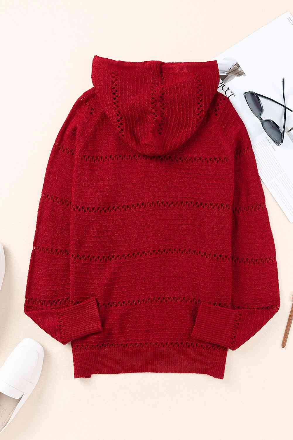Maxct &Zip-Up Raglan Sleeve Openwork Hooded Cardigan - Image 31