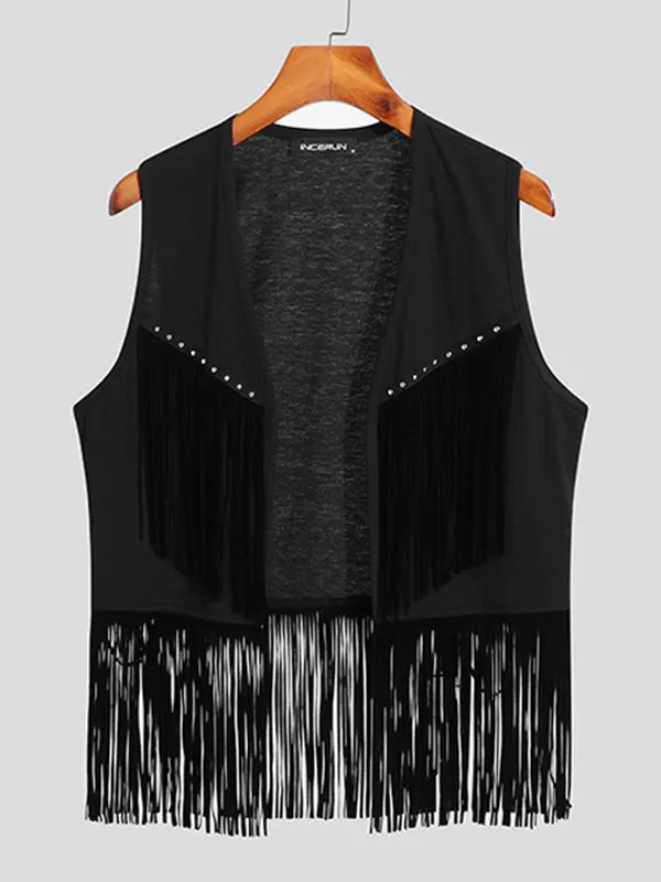 Maxct - Mens Fringe Detail Front Open Waistcoat J
