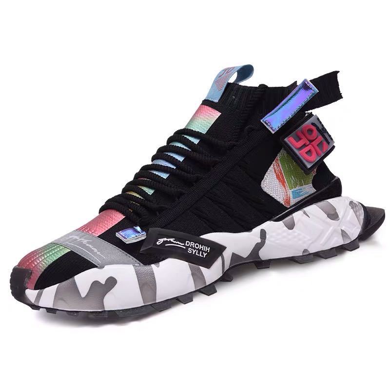 Chunky Style Knitting Sock Sneakers - Ankle Height Round Toe Wedge