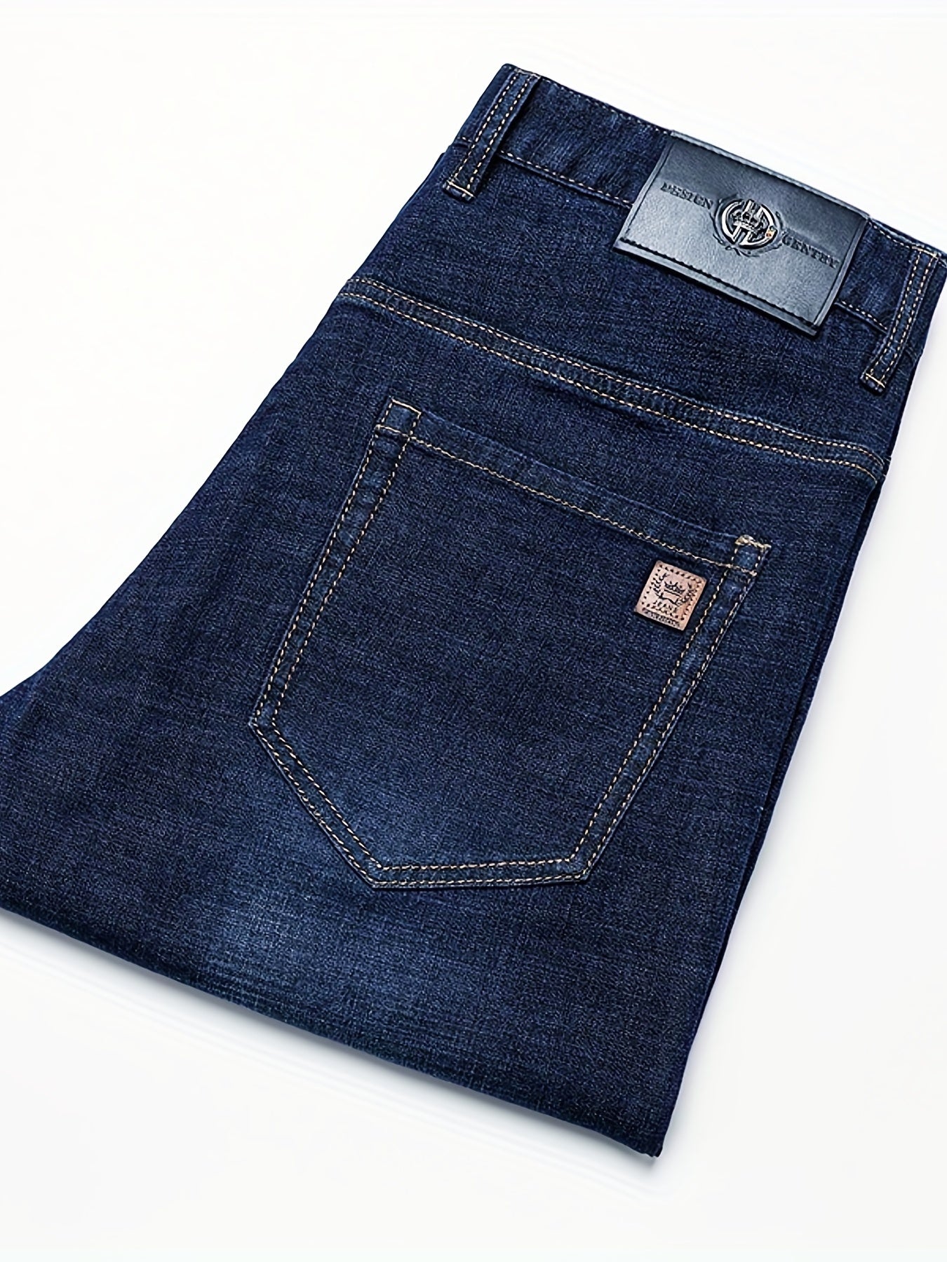 Slim Fit Straight Leg Jeans For Business, Men's Medium Stretch Comfy Casual Pants For Spring Fall