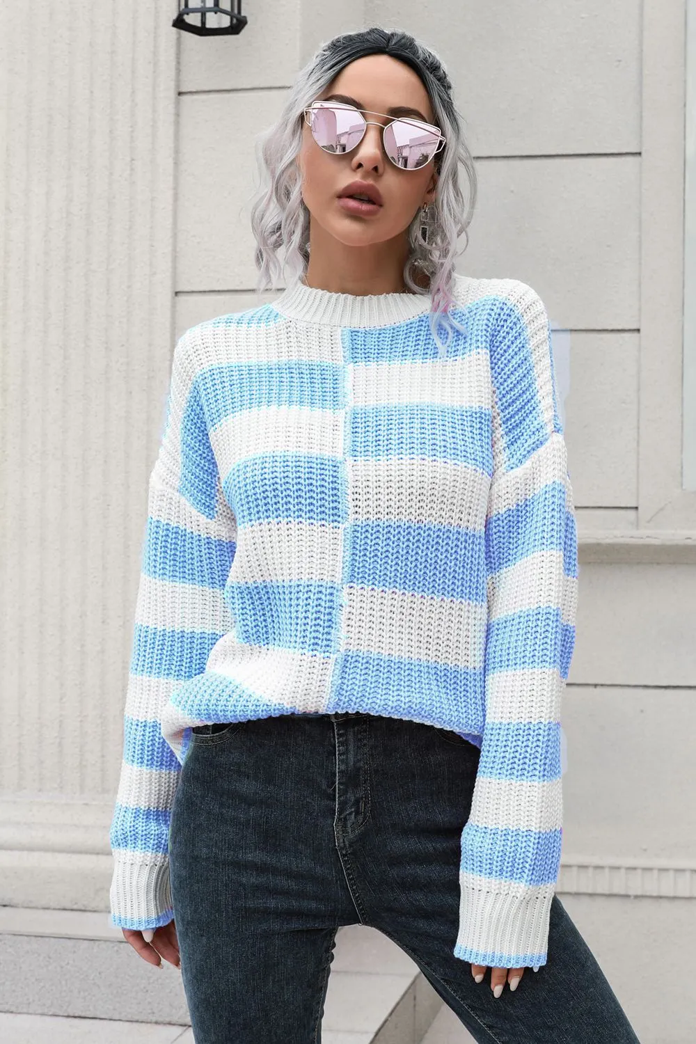 Maxct &Color Block Dropped Shoulder Sweater