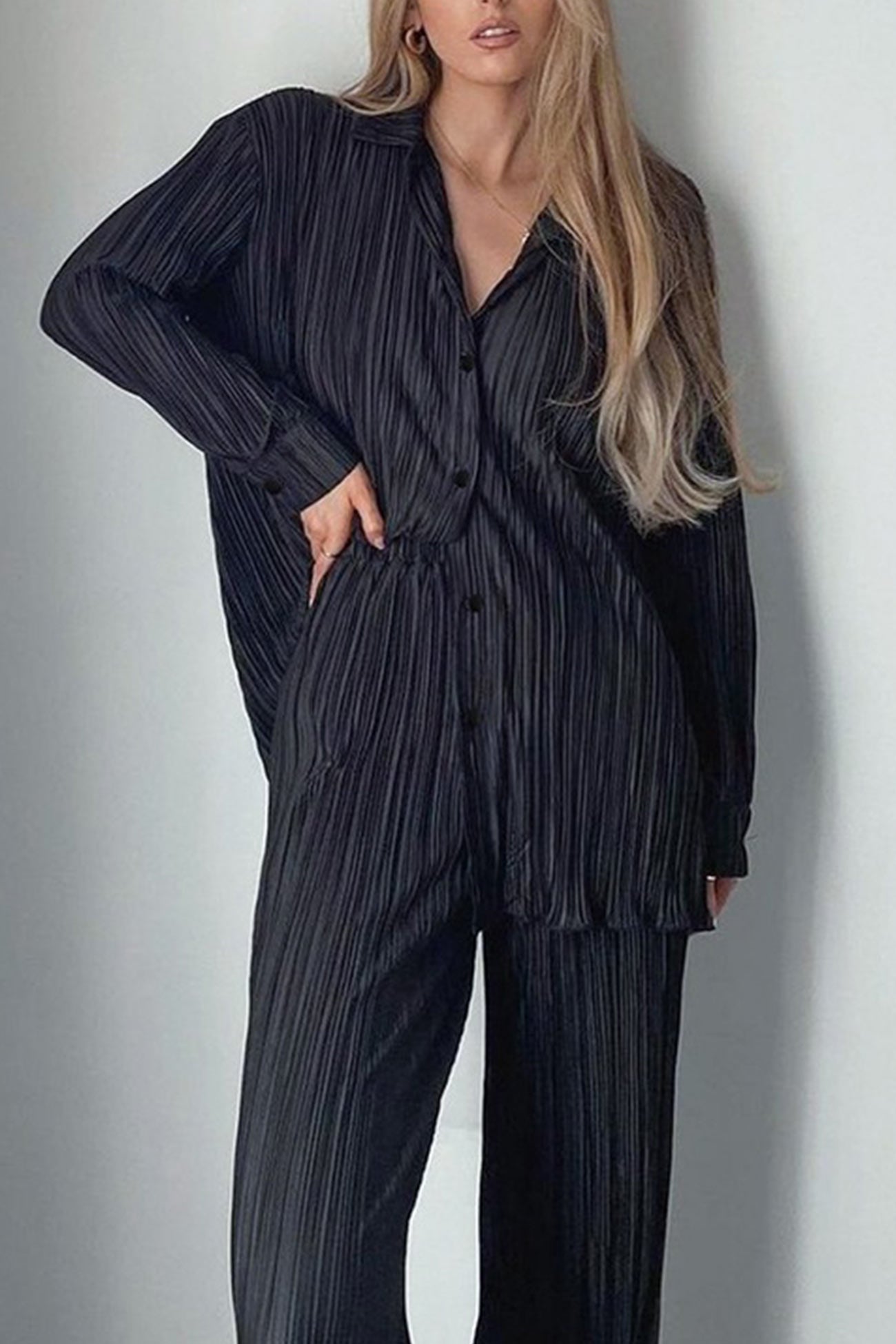 Maxct Pleated Shirt Wide Leg Pants Set - Image 10